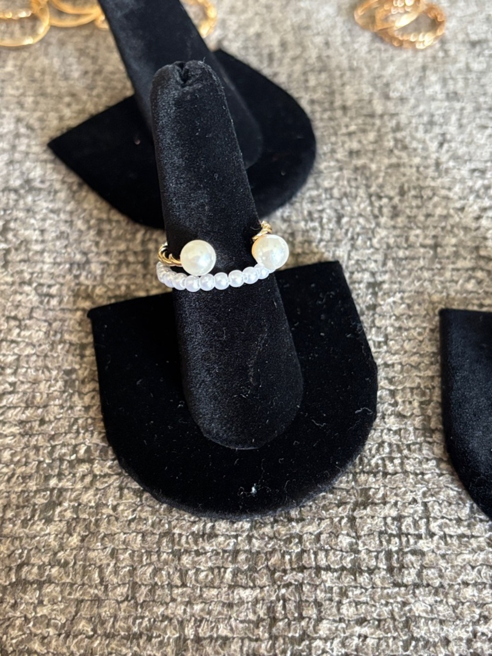 Elegant Pearl and Bead Open Ring - White and Gold size 6